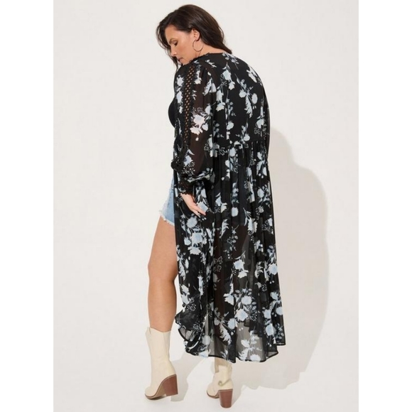 Torrid Size 1 Chiffon Tie Front Maxi Kimono - Picture 2 of 7